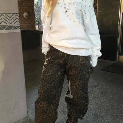 Glitter Stone Embellished Off-Shoulder Slub Knit