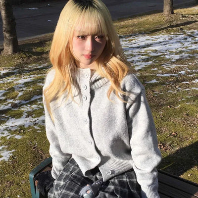 String Tape Point Zip-Up Crop Knit Cardigan