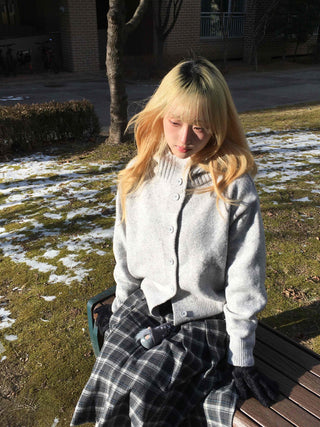String Tape Point Zip-Up Crop Knit Cardigan