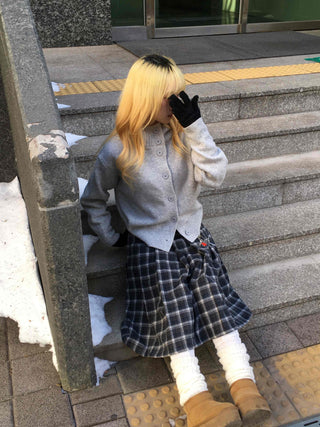 String Tape Point Zip-Up Crop Knit Cardigan