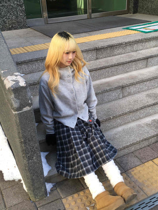 String Tape Point Zip-Up Crop Knit Cardigan