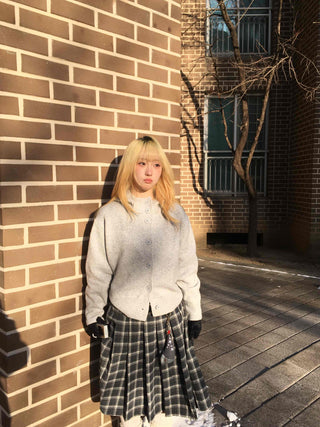 String Tape Point Zip-Up Crop Knit Cardigan