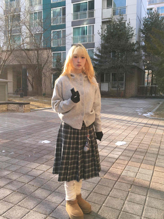 String Tape Point Zip-Up Crop Knit Cardigan