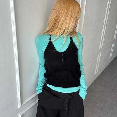 Layered Shoulder Neckline Slim Fit Crop Knit