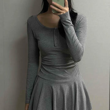 Glam Button Neck Chiffon Pleated Cozy Dress