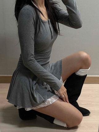 Glam Button Neck Chiffon Pleated Cozy Dress