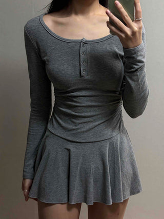 Glam Button Neck Chiffon Pleated Cozy Dress