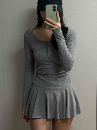 Glam Button Neck Chiffon Pleated Cozy Dress