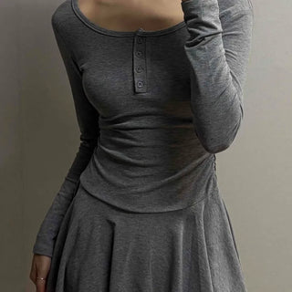 Glam Button Neck Chiffon Pleated Cozy Dress