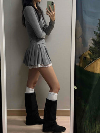 Glam Button Neck Chiffon Pleated Cozy Dress