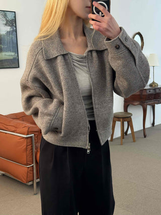 Big Collar Wool Blend Oversized Double Button Jacket