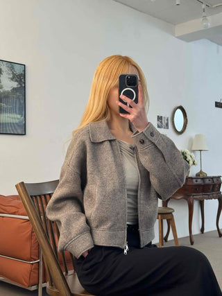 Big Collar Wool Blend Oversized Double Button Jacket