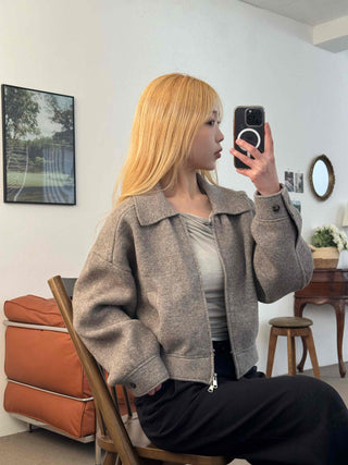 Big Collar Wool Blend Oversized Double Button Jacket