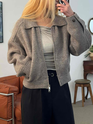 Big Collar Wool Blend Oversized Double Button Jacket
