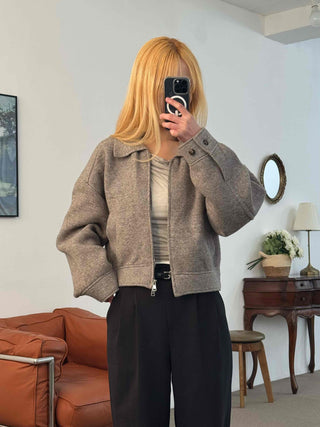 Big Collar Wool Blend Oversized Double Button Jacket
