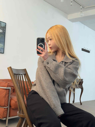 Big Collar Wool Blend Oversized Double Button Jacket