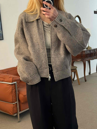 Big Collar Wool Blend Oversized Double Button Jacket