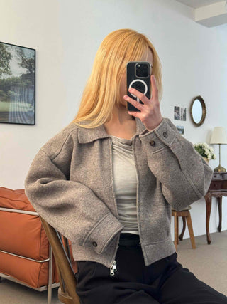 Big Collar Wool Blend Oversized Double Button Jacket