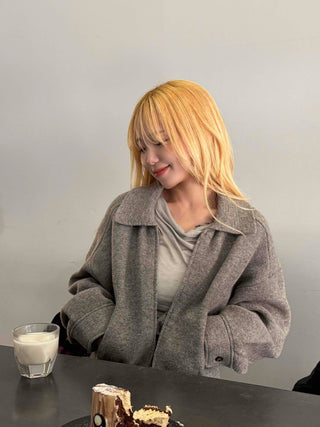 Big Collar Wool Blend Oversized Double Button Jacket