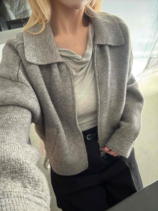 Big Collar Wool Blend Oversized Double Button Jacket