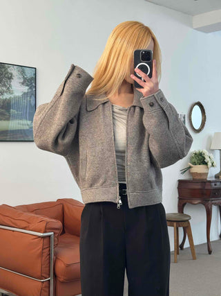 Big Collar Wool Blend Oversized Double Button Jacket