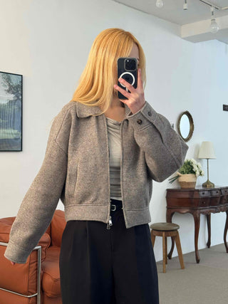 Big Collar Wool Blend Oversized Double Button Jacket