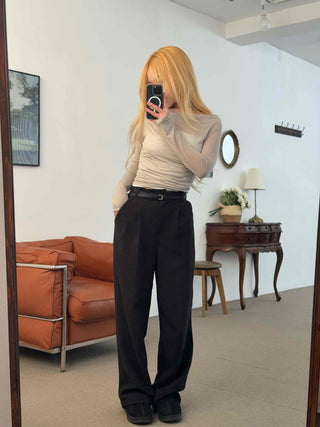 Wide Square Neck Shirred Bustier Long Sleeve T-shirt