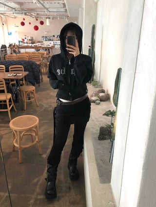Glitter Lettering Loose Fit Oversized Zip-Up Hoodie