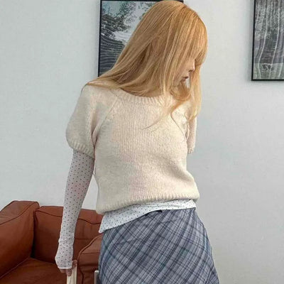 Color Block Puff Shoulder Two-Tone Knit