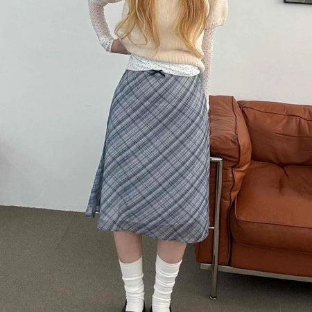 Daily Check A-Line Pleated Midi Skirt