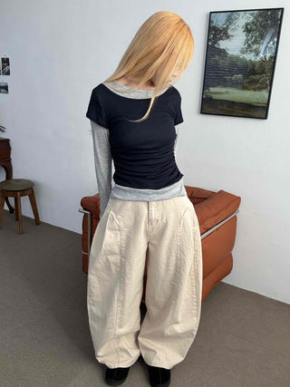 Loose Fit Wide Linen Balloon Pants