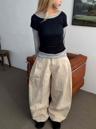 Loose Fit Wide Linen Balloon Pants