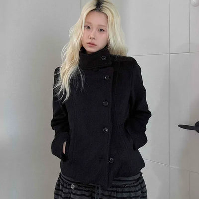 Classic double-button wool short coat