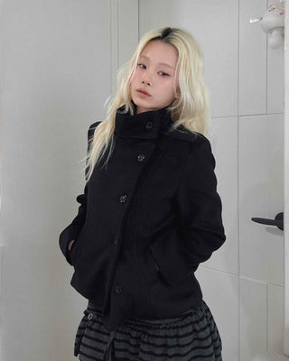 Classic double-button wool short coat
