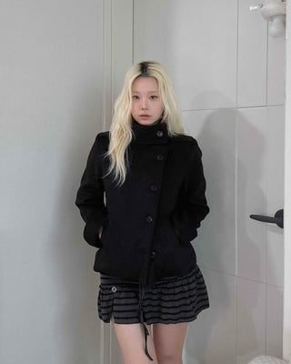 Classic double-button wool short coat