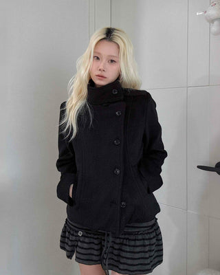 Classic double-button wool short coat