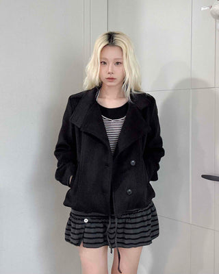 Classic double-button wool short coat
