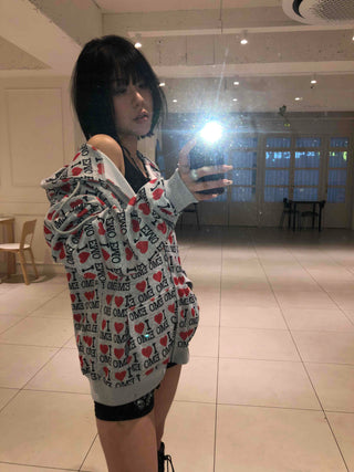 EMO Heart Graphic All-Over Print Zip-Up