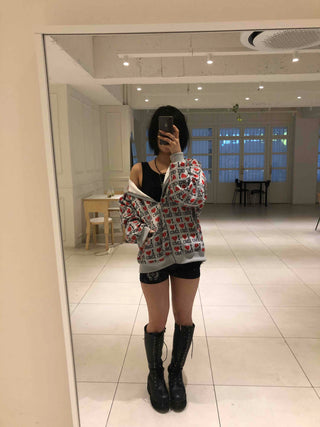 EMO Heart Graphic All-Over Print Zip-Up