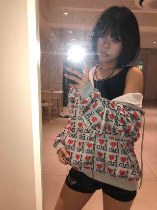 EMO Heart Graphic All-Over Print Zip-Up