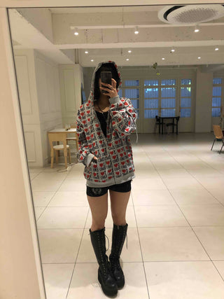 EMO Heart Graphic All-Over Print Zip-Up