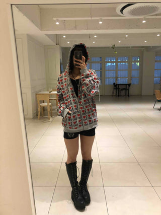 EMO Heart Graphic All-Over Print Zip-Up