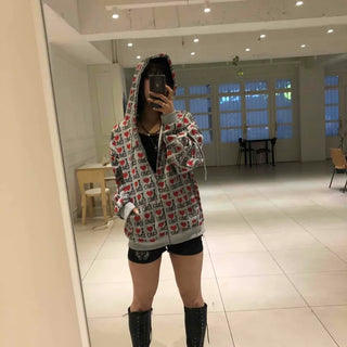 EMO Heart Graphic All-Over Print Zip-Up