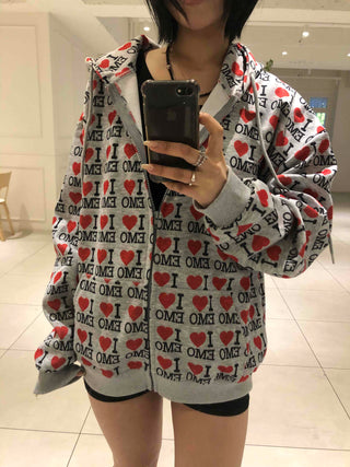 EMO Heart Graphic All-Over Print Zip-Up