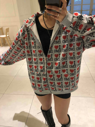 EMO Heart Graphic All-Over Print Zip-Up
