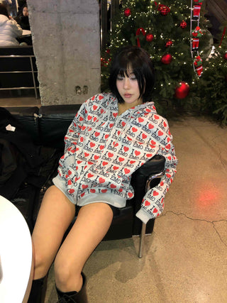 EMO Heart Graphic All-Over Print Zip-Up