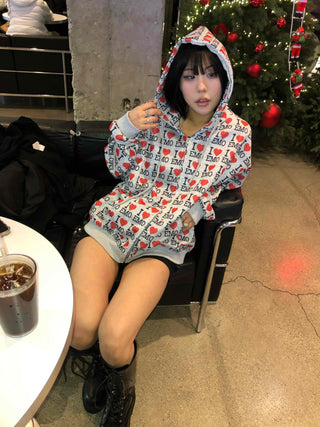 EMO Heart Graphic All-Over Print Zip-Up