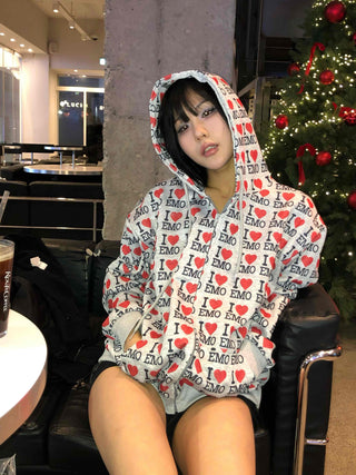 EMO Heart Graphic All-Over Print Zip-Up