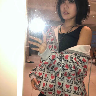EMO Heart Graphic All-Over Print Zip-Up