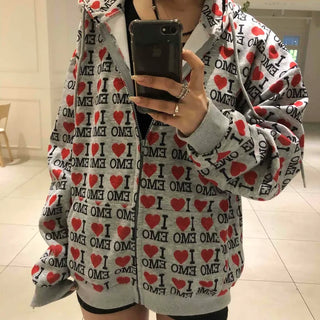 EMO Heart Graphic All-Over Print Zip-Up